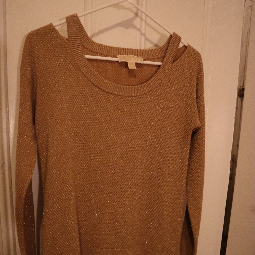 Michael Kors Gold Sparkle Cold Shoulder Sweater